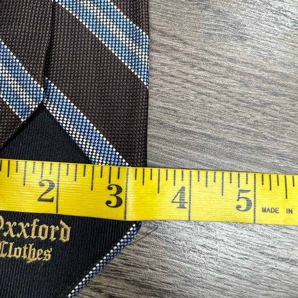 Oxxford Clothes Brown w/ Blue & White Stripe Silk Tie - Picture 5 of 5